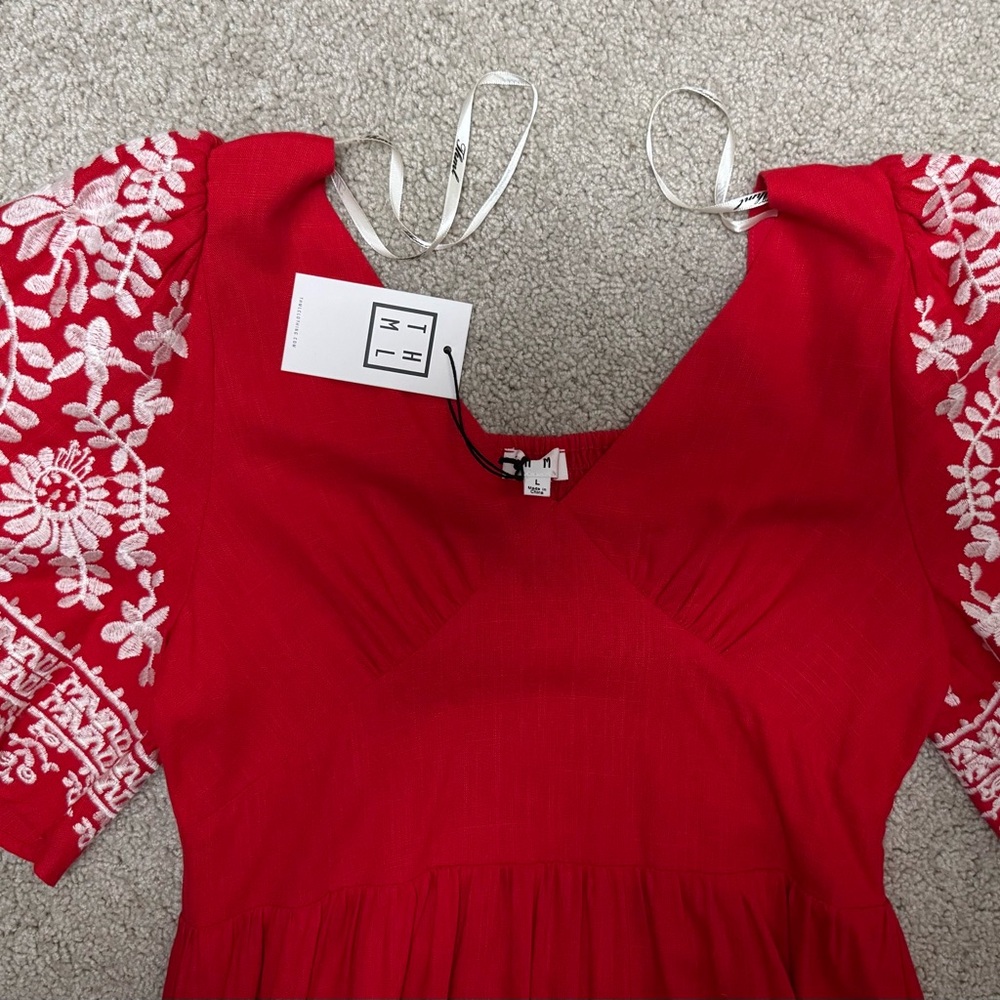 THML Scarlet Midi Dress with Ivory Embroidery-New With Tags-L - Picture 7 of 9